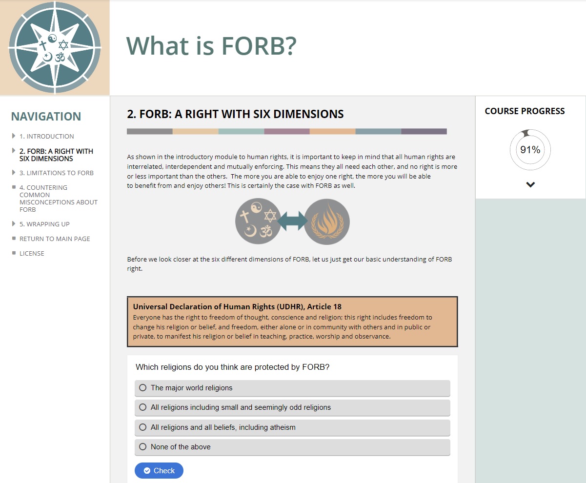 Screenshot from the FORB for all course on the Fabo platform